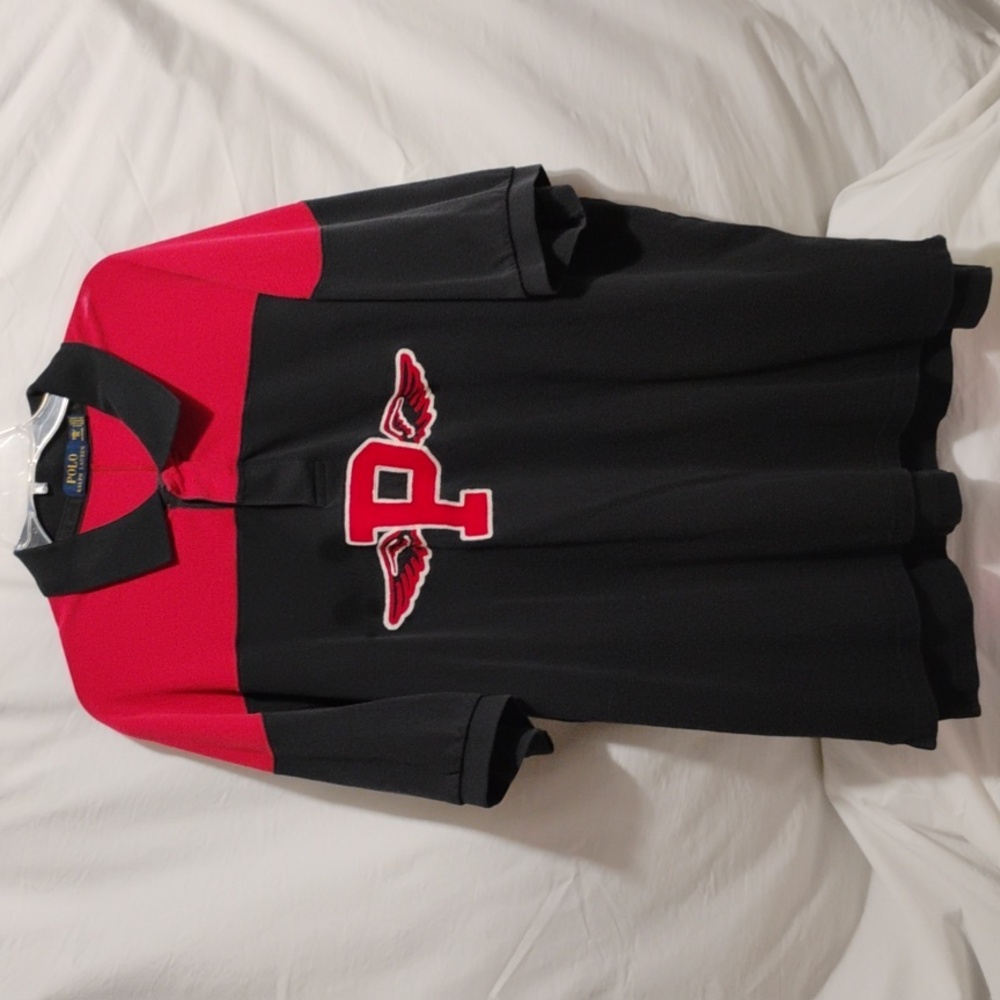 Ralph Lauren Black and Red Polo Shirt with Winged 'P' Patch